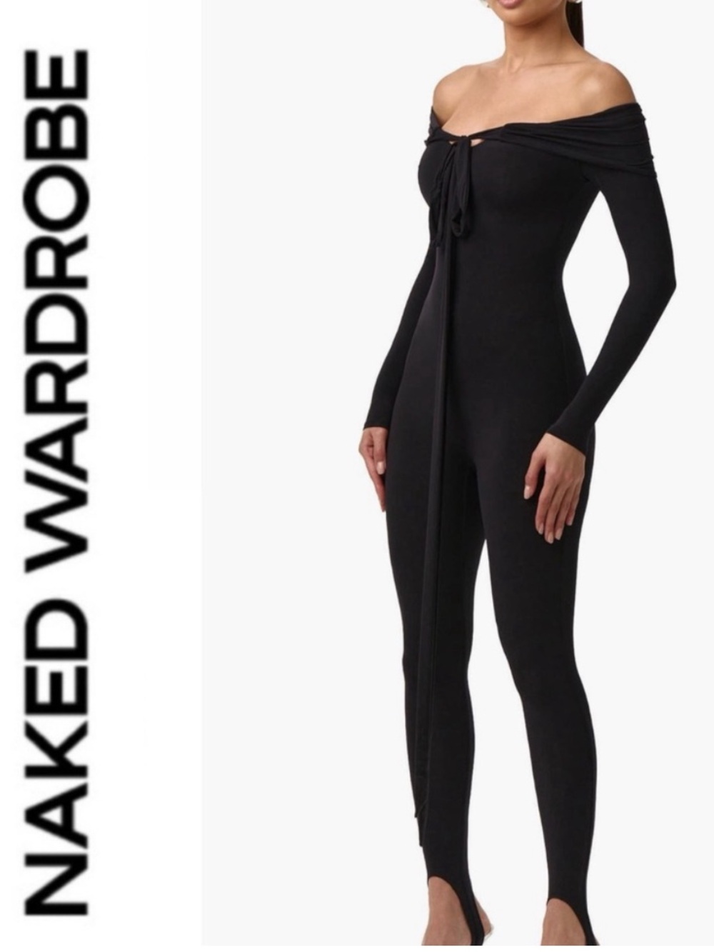 Naked Wardrobe 🖤 knot off the shoulder jumpsuit ~ XS